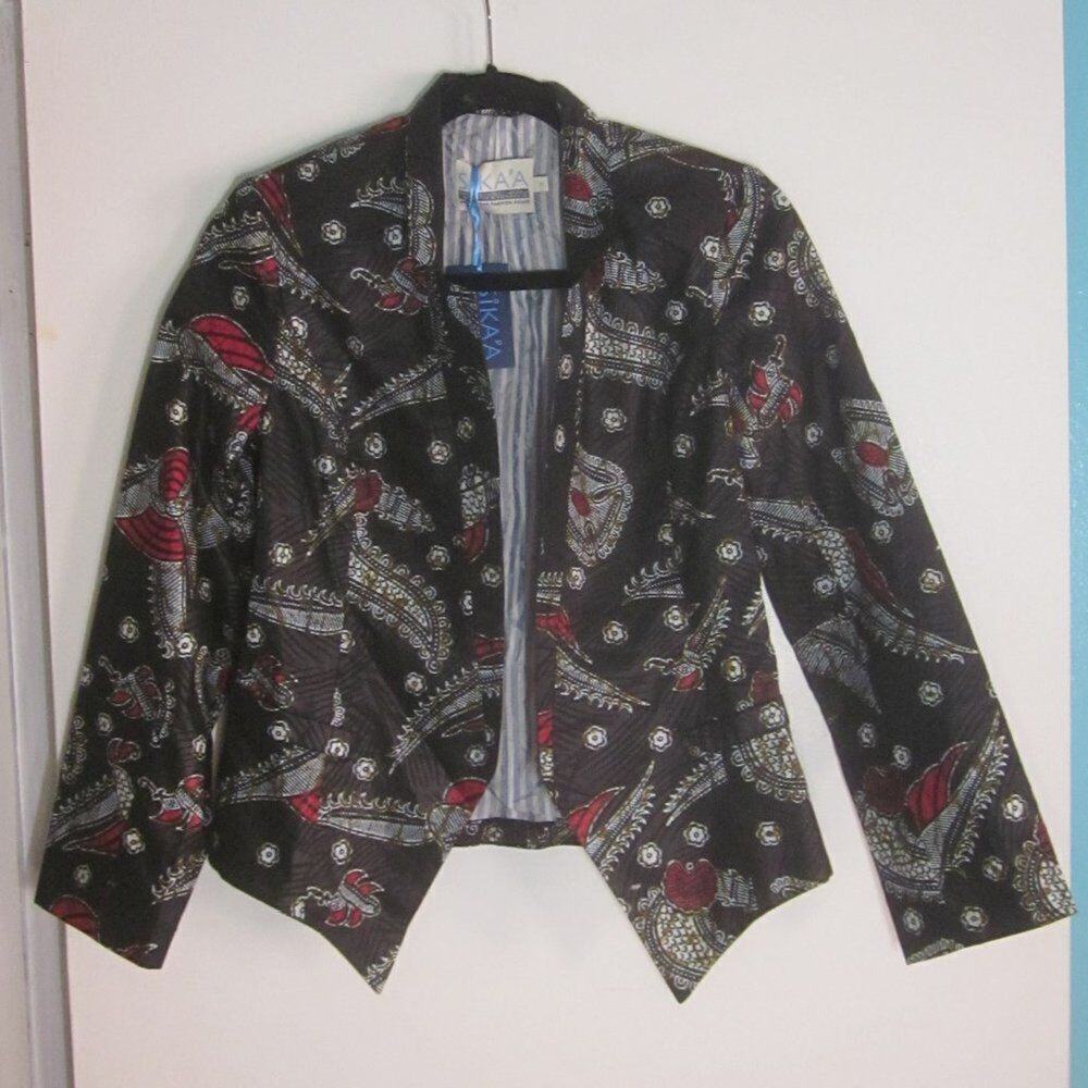 Sika’a Print Blazer Jacket 4 Multicolored Cotton Lined NWT Hook Eye Closure